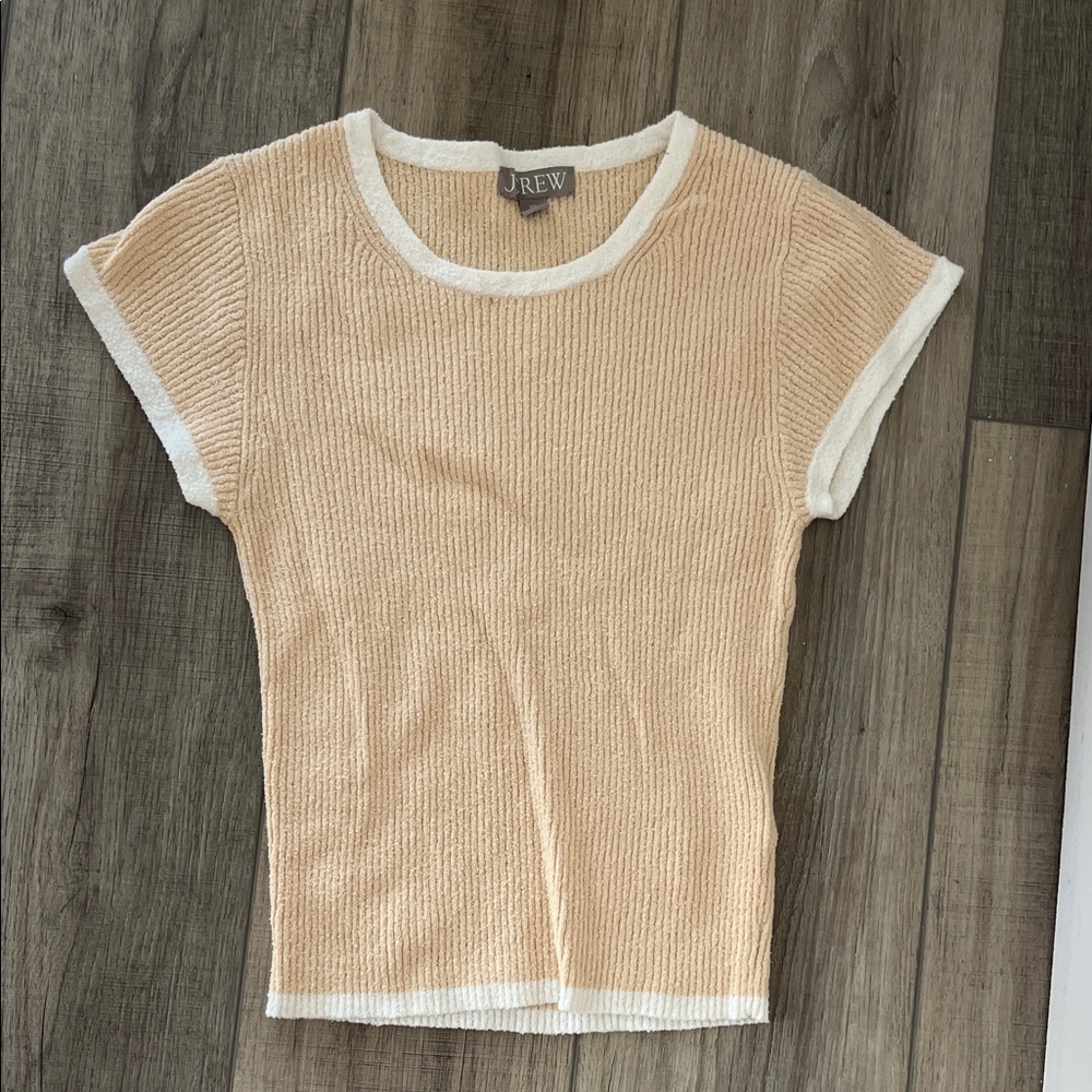 Jcrew Women's Beige Ribbed Cropped Cap- Sleeved Top